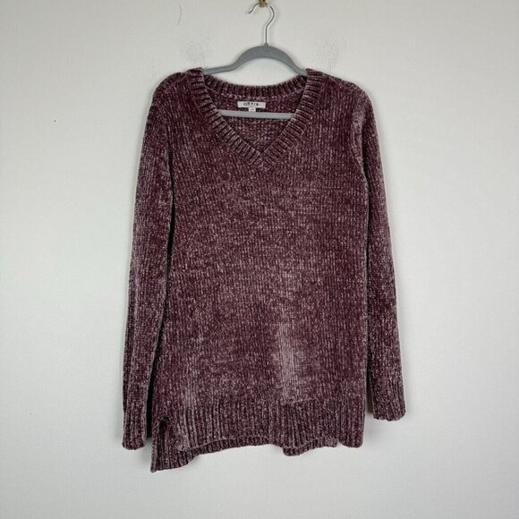 Orvis Purple Chenille Sweater Women's LG Knitted V-Neck Long Sleeve Soft - Picture 1 of 5